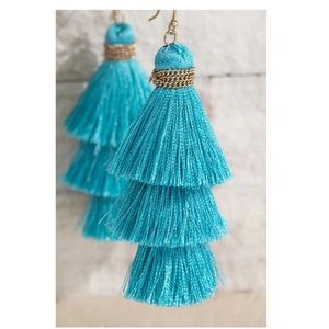 NWT Teal Tiered Tassel Earrings